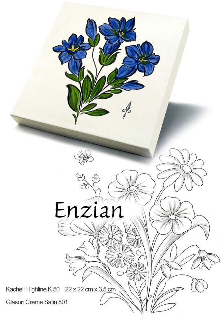 Ofenkacheln Blumen "Enzian"