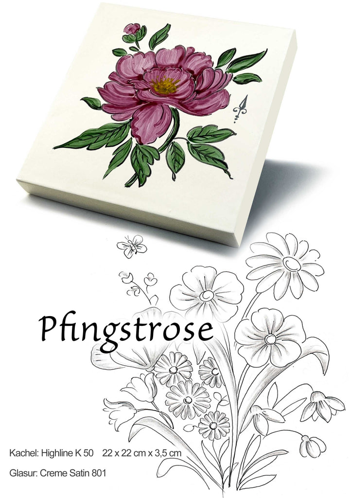 Ofenkacheln Blumen "Pfingstrose"