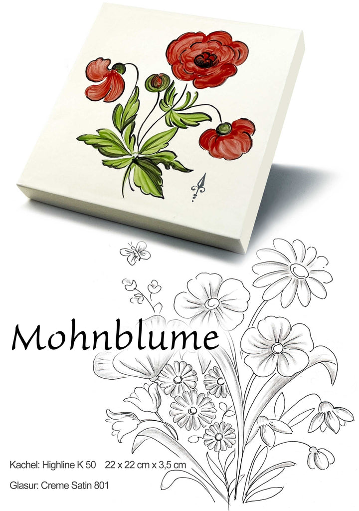 Ofenkacheln Blumen "Mohnblume"