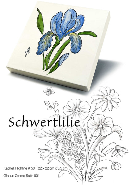 Ofenkacheln Blumen "Schwertilie"