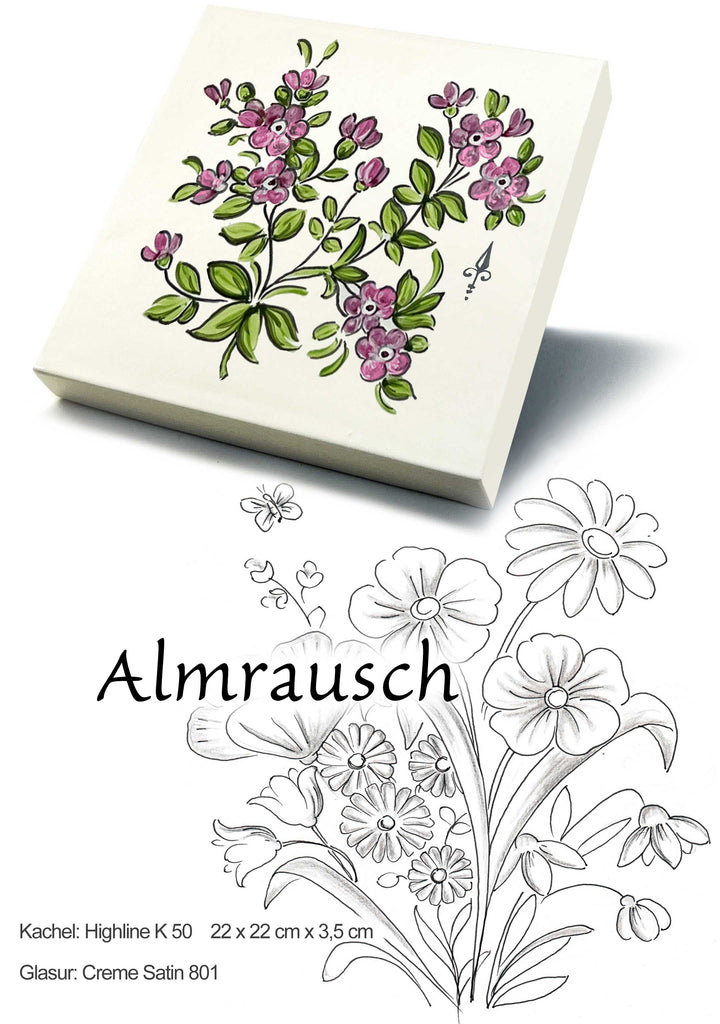 Ofenkacheln Blumen "Almenrausch"