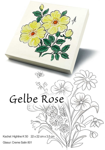 Ofenkacheln Blumen "Gelbe Rose"