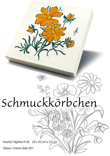 Ofenkacheln Blumen "Schmuckkörbchen"