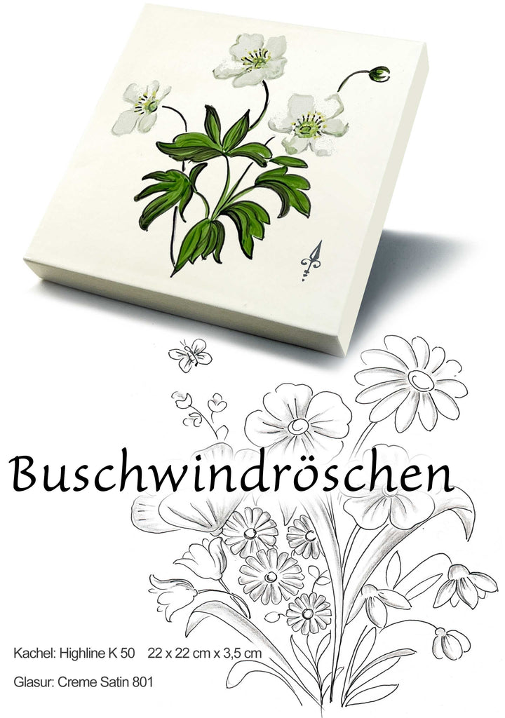 Ofenkacheln Blumen "Buschwindröschen"