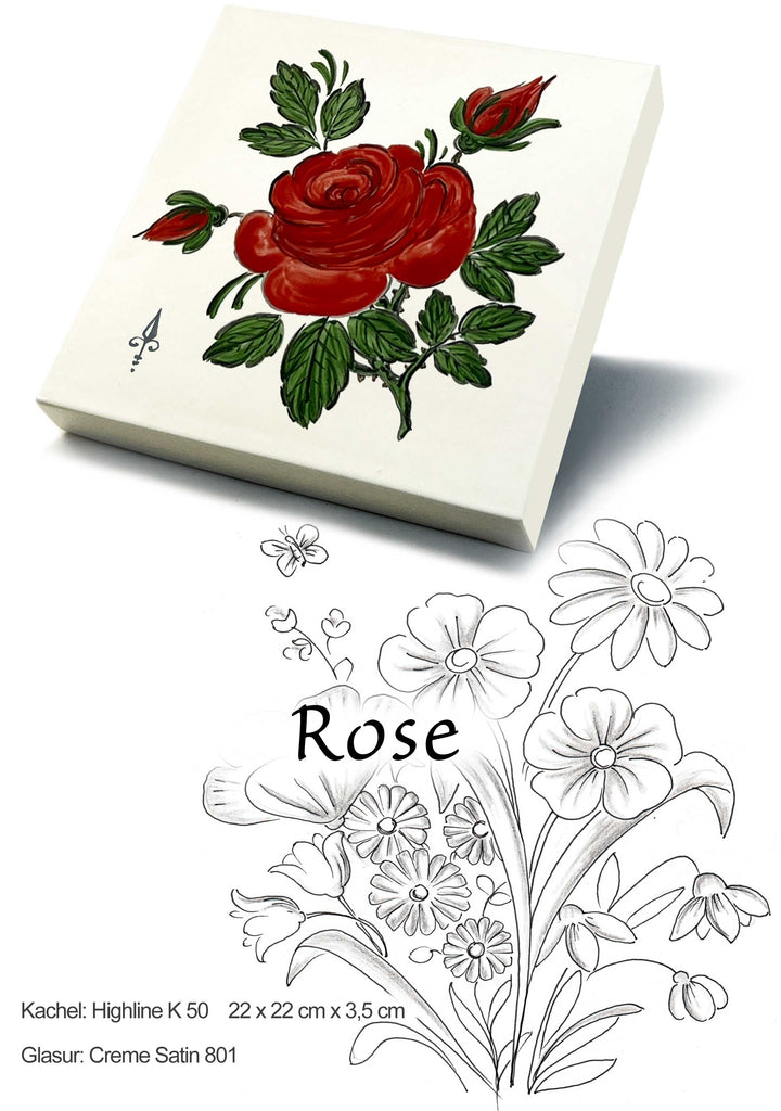Ofenkacheln Blumen "Rose"