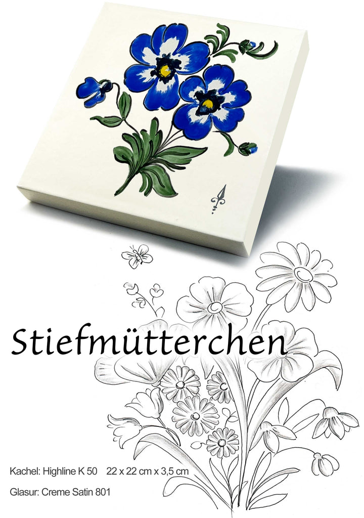 Ofenkacheln Blumen "Stiefmütterchen"