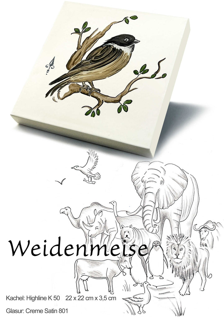 Ofenkacheln Tiere "Weidenmeise"