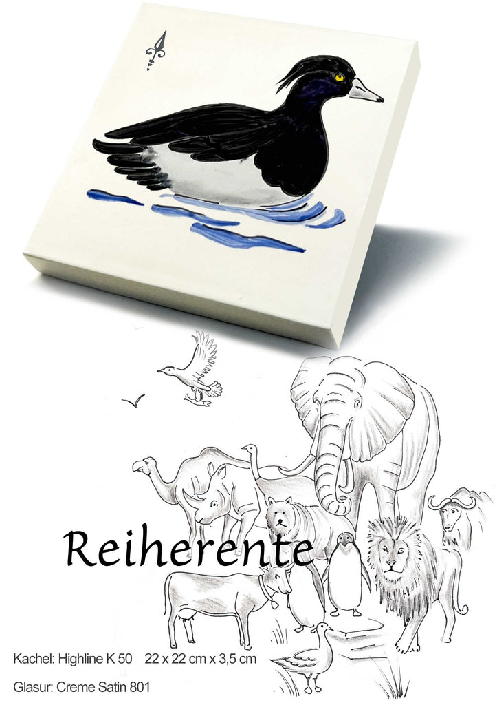 Ofenkacheln Tiere "Reiherente"