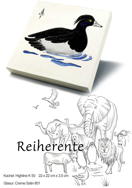 Ofenkacheln Tiere "Reiherente"