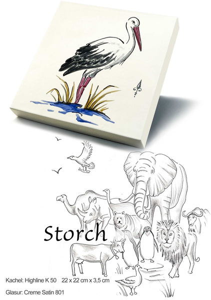 Ofenkacheln Tiere "Storch"