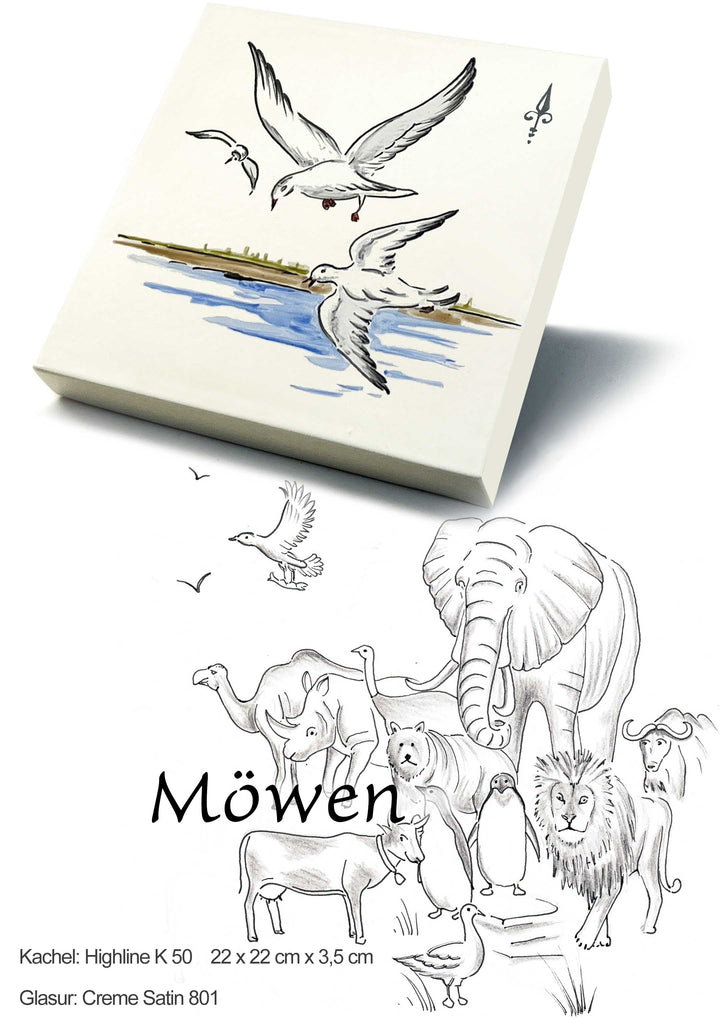 Ofenkacheln Tiere "Möwen"