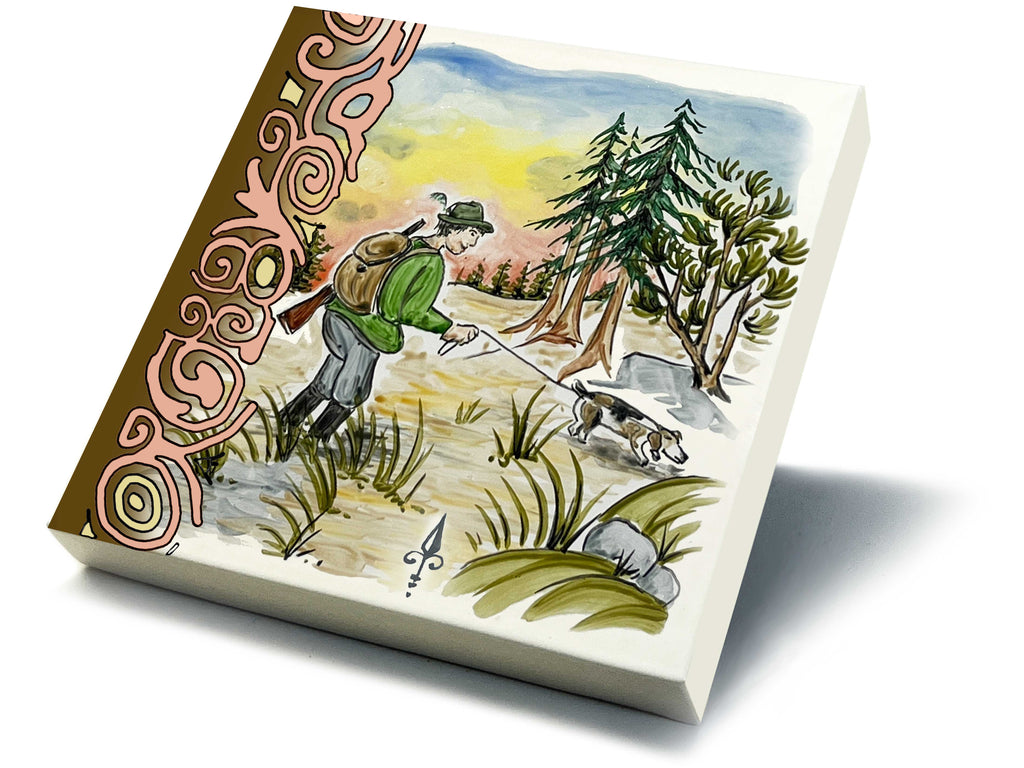 Ofenkacheln Jagd "Jäger mit Hund"