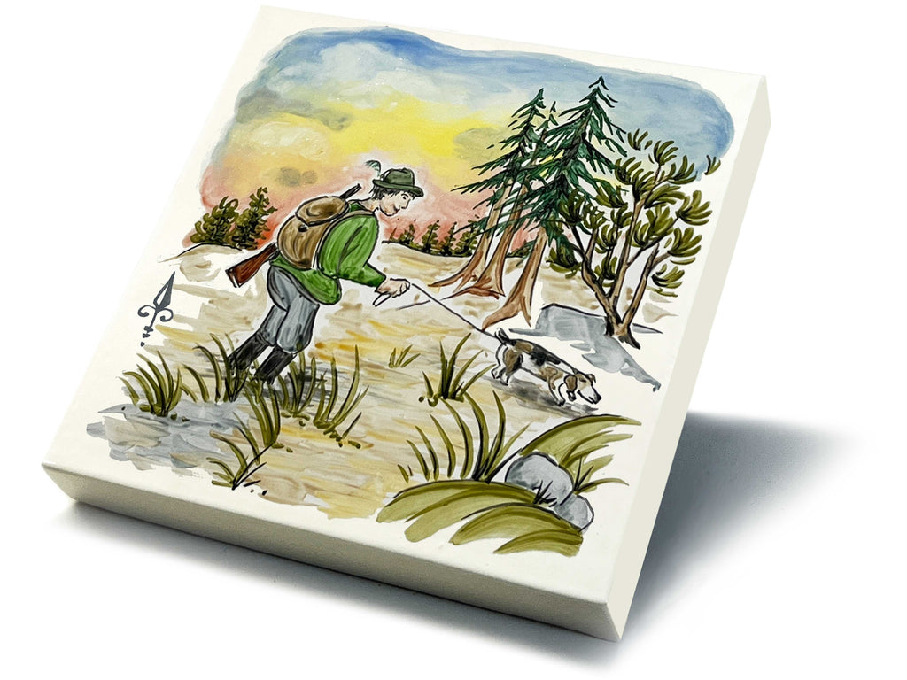 Ofenkacheln Jagd "Jäger mit Hund"