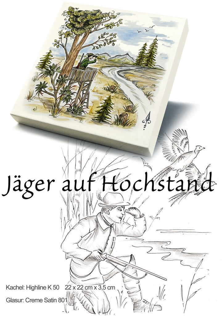 Ofenkacheln Jagd "Jäger auf Hochstand"