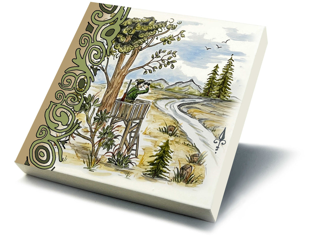 Ofenkacheln Jagd "Jäger auf Hochstand"