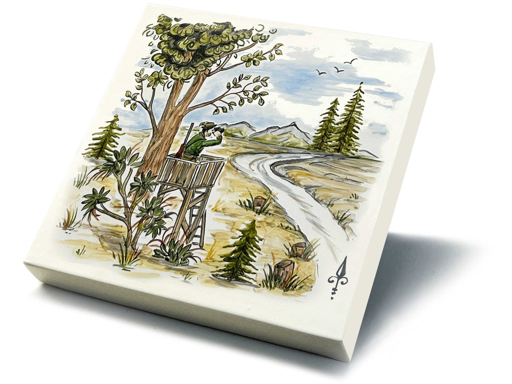 Ofenkacheln Jagd "Jäger auf Hochstand"