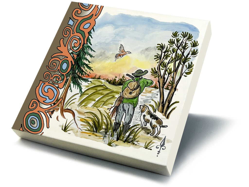 Ofenkacheln Jagd "Jäger, Fasan und Hund"