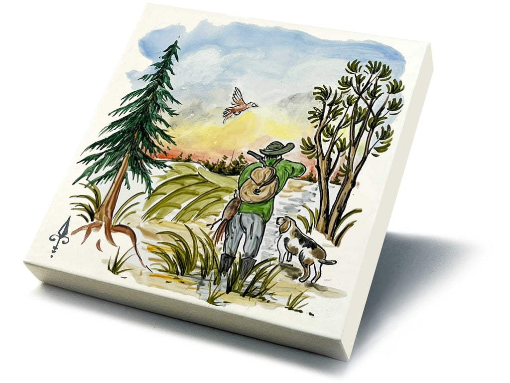 Ofenkacheln Jagd "Jäger, Fasan und Hund"