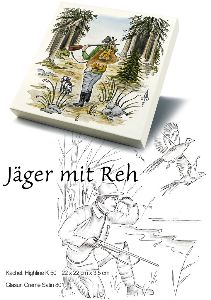 Ofenkacheln Jagd "Jäger mit Reh"
