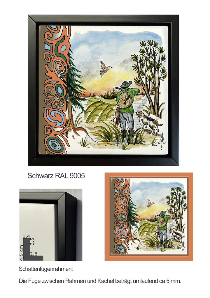 Ofenkacheln Jagd "Jäger, Fasan und Hund"