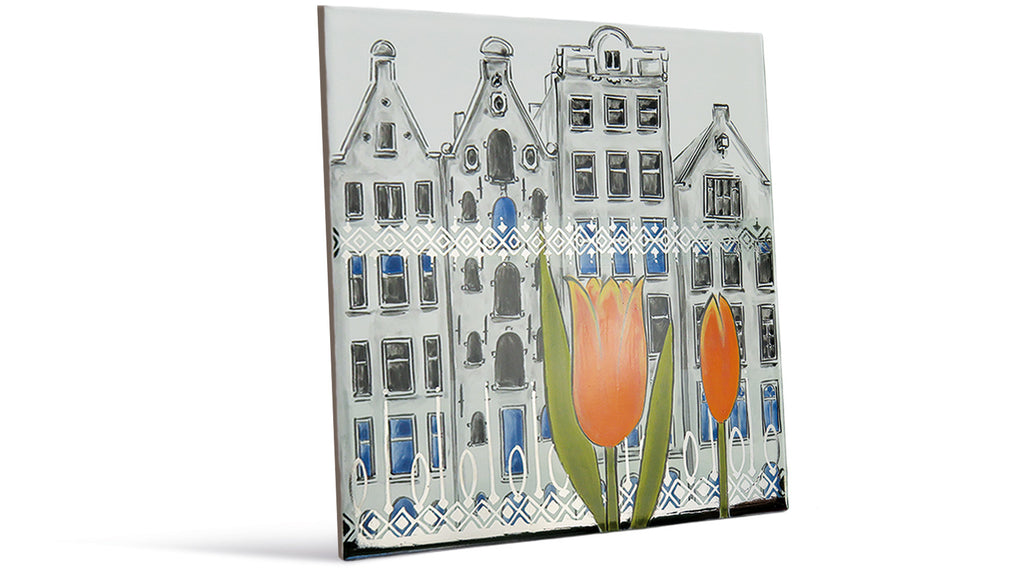 "Die Amsterdam Borde" Häuser und Tulpen