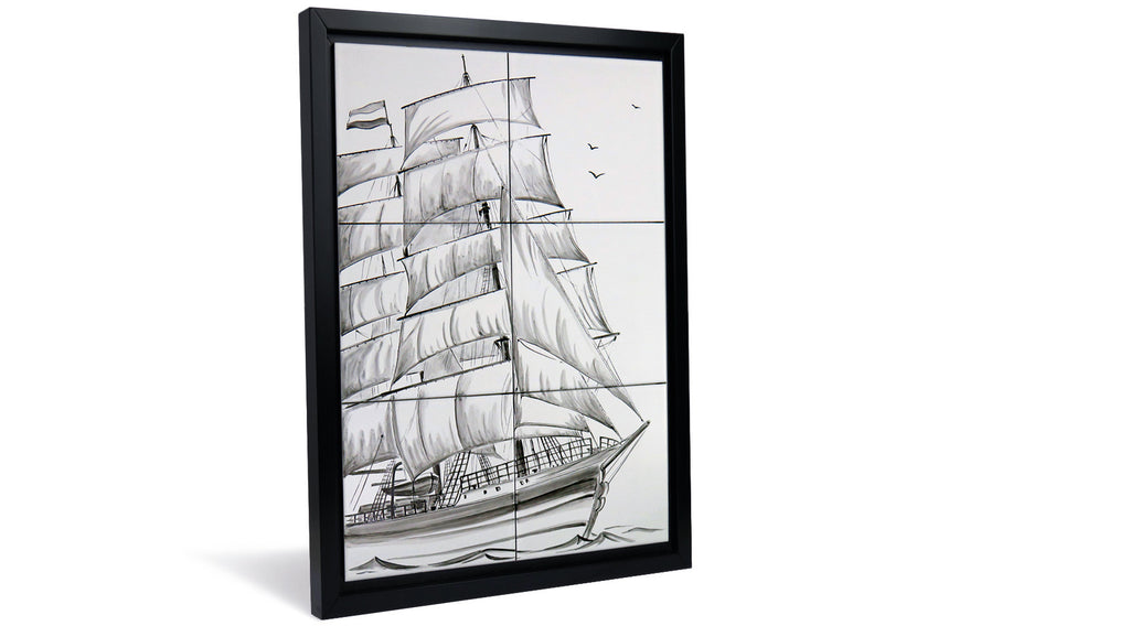 Fliesentableau "Segelschiff" - Schwarz-Weiß-Art